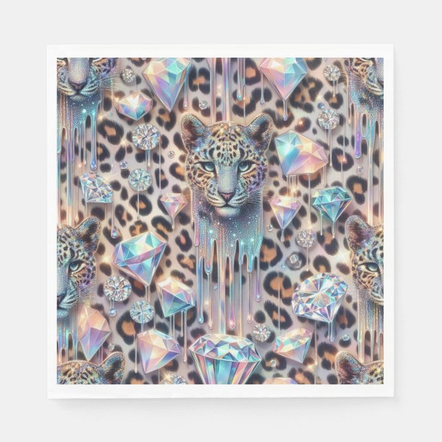 Opal-Leopardenprint-Luxusservietten Serviette (Vorderseite)