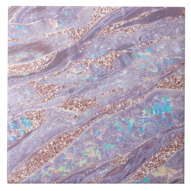 Opal Marble Classy Lavender Rose Gold Glitzer Glam Fliese (Vorderseite)