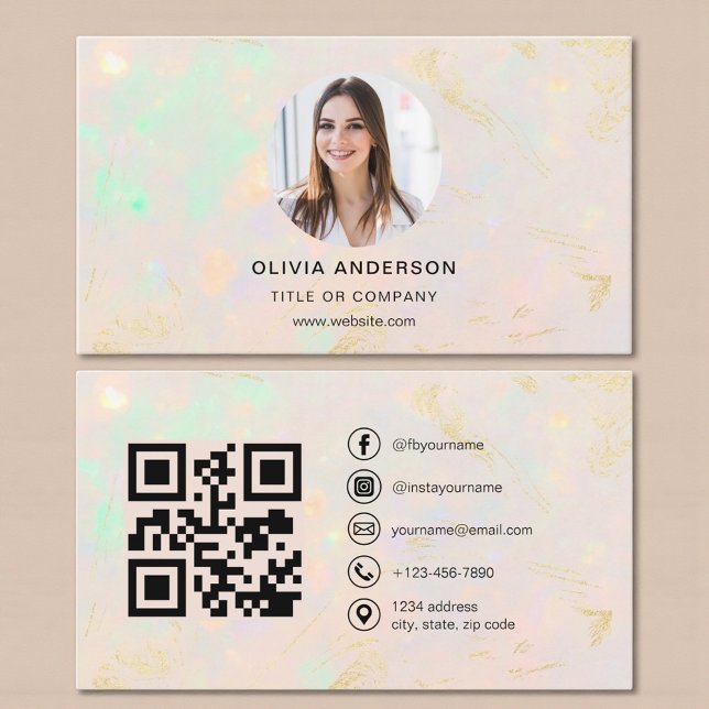 Opal-Minimalist-Foto mit QR-Code Social Media Visitenkarte (Von Creator hochgeladen)