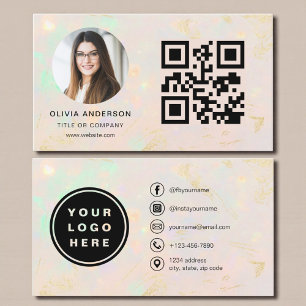 Opal Modernes Minimalistisches Foto mit QR-Code Visitenkarte