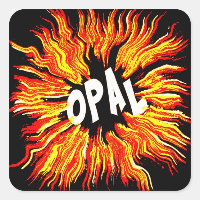 Opal Name Star auf dem Feuer Quadratischer Aufkleber (Vorderseite)