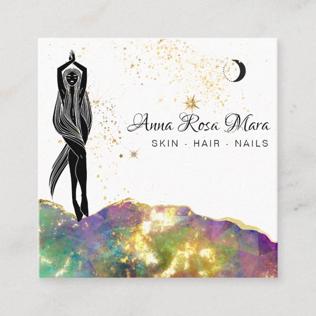 *~* Opal Opal Crystal Gold Glitzer QR Goddess Quadratische Visitenkarte (Vorderseite)