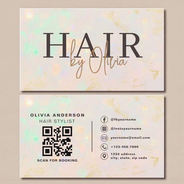 Opal QR Code Hair Stylist Modern Visitenkarte (Von Creator hochgeladen)