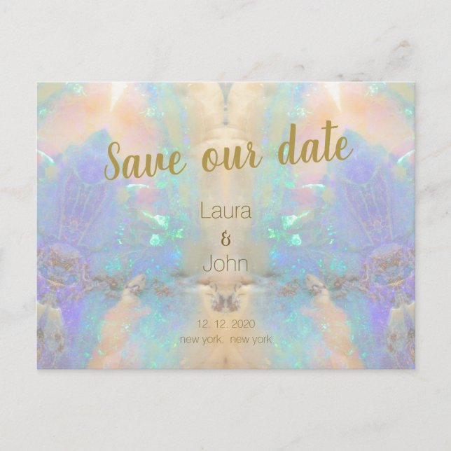 Opal Quartz Gem Save the Date Einladung Hochzeit Postkarte (Vorderseite)