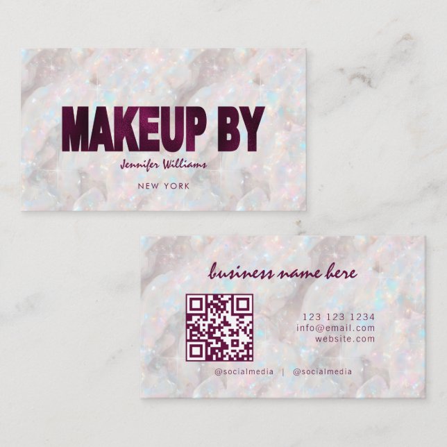 Opal Stone Custom QR Code Makeup Artist Elegant Visitenkarte (Vorne/Hinten)