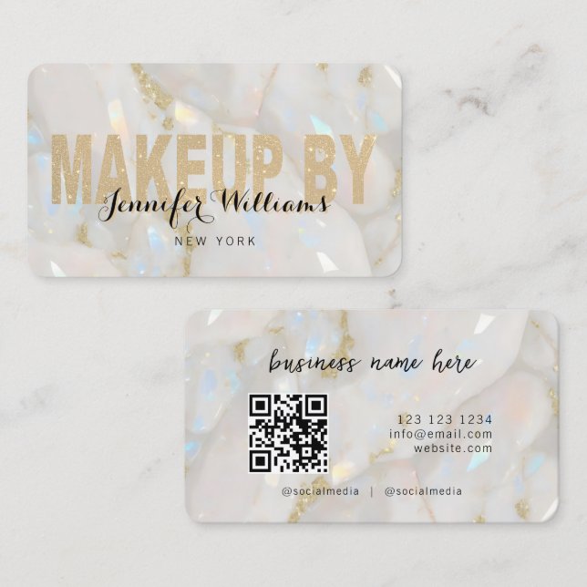 Opal Stone Custom QR Code Makeup Artist Visitenkarte (Vorne/Hinten)