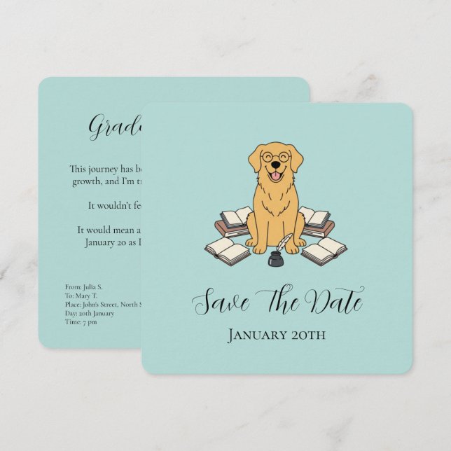 Opal süße Studentenhunde-Abschluss-Save-the-Date-K Save The Date (Vorne/Hinten)