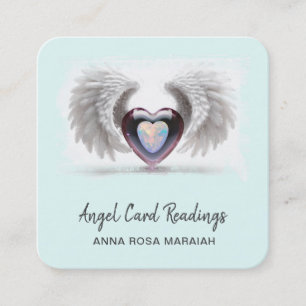*~* Opal Two Heart QR Angel Wings AP78 Aqua Quadratische Visitenkarte