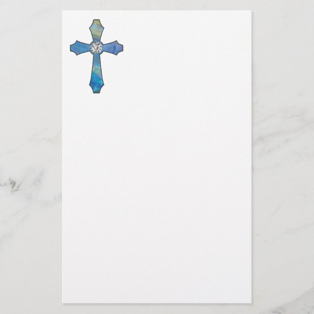 Opal-u. Diamant-Juwel-Kreuz stationär Briefpapier (Vorderseite)