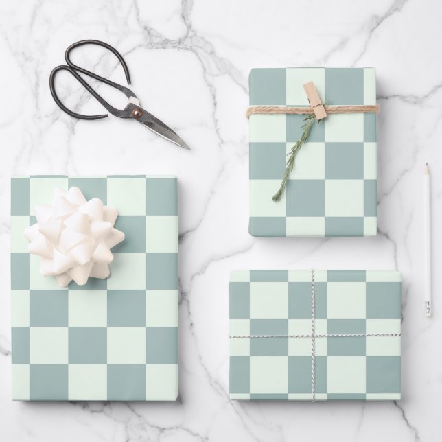 Opal- und Honeydew-Checkerboard Geschenkpapier Set (Vorderseite)