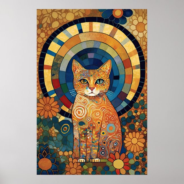 Opaleszente Katze im mosaikähnlichen romanischen D Poster (Vorne)