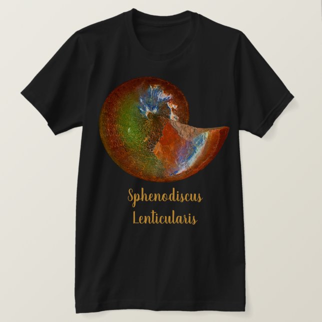 Opalisierte Sphenodiscus-Ammonit-Muschel T-Shirt (Design vorne)