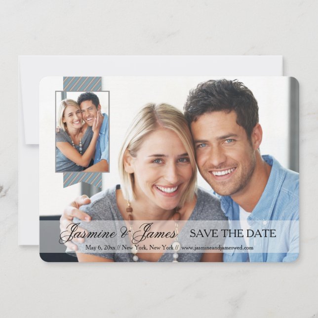 Opaque Banner Doppeltes Foto Save the Date (Vorderseite)