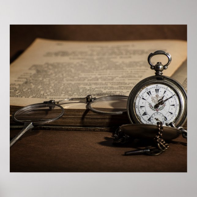 Opa's antike Uhr und Brille Poster (Vorne)