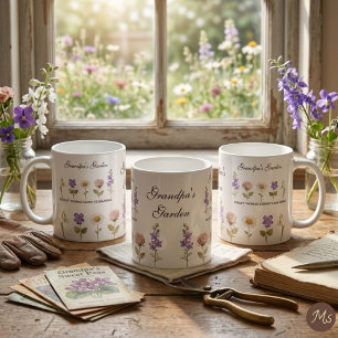 Opa's Blumengarten mit 5 Namen & Blumen Kaffeetasse