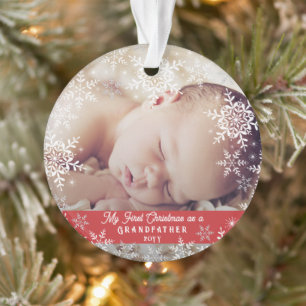Opa's erstes Weihnachtsschneeflocken-Babysfoto Ornament