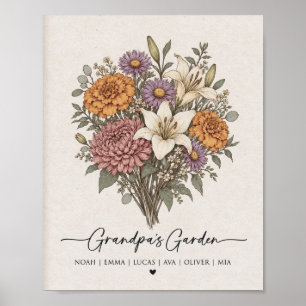 Opa's Garten Personalisiertes Geburtsblumenposter Poster