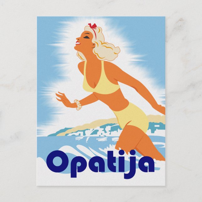 Opatia, Strandmädchen, Vintage-Reise Postkarte (Vorderseite)