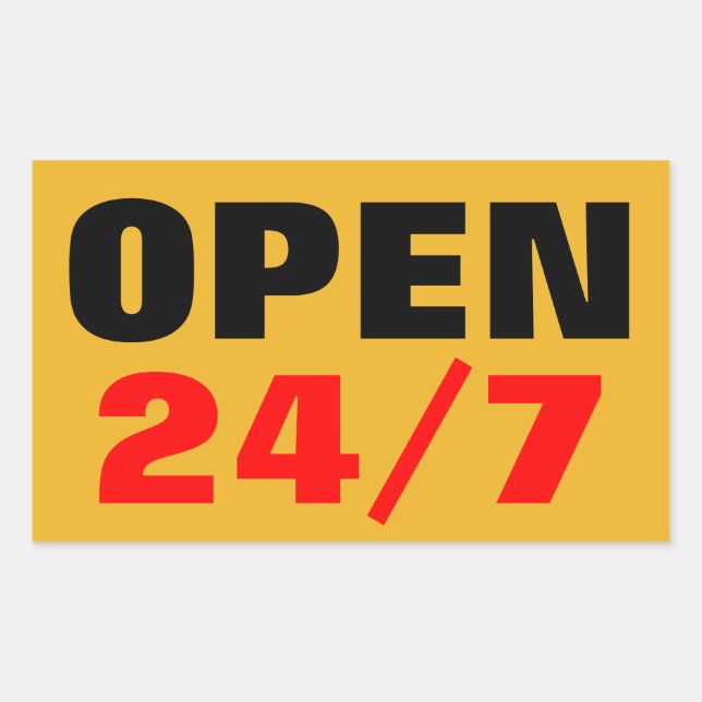 OPEN 24/7 RECHTECKIGER AUFKLEBER (Vorderseite)