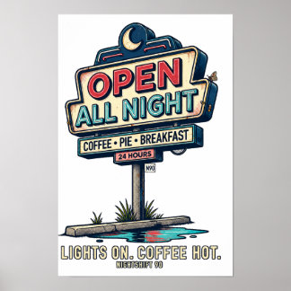 Open All Night Retro Diner Schild NIGHTSHIFT 90