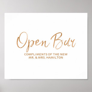 Open Bar 8x10 Stilvolle Rose Gold Wedding Sign Poster