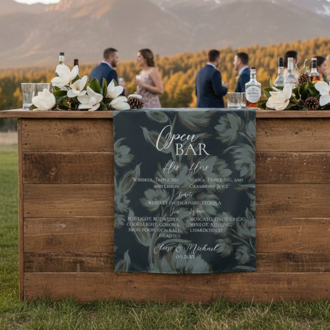 Open Bar and Signature Drink Brown Floral Wedding  Wandteppich (Give your open bar and added touch of elegance with this Open Bar and Signature Drink Brown Tapestry)