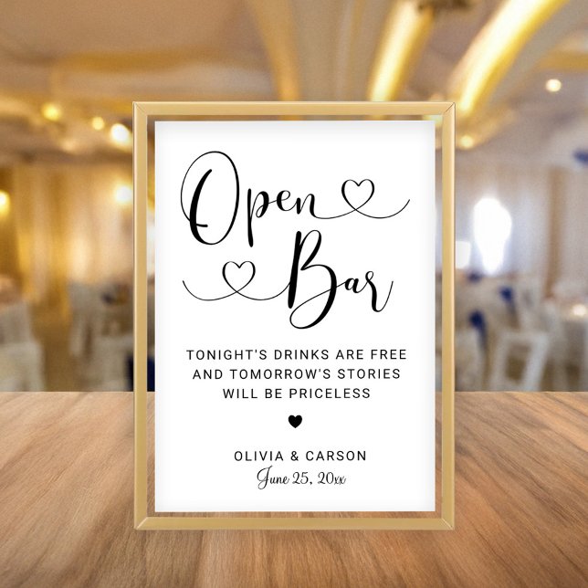 Open Bar Black Heart Script Wedding Sign Einladung (Von Creator hochgeladen)