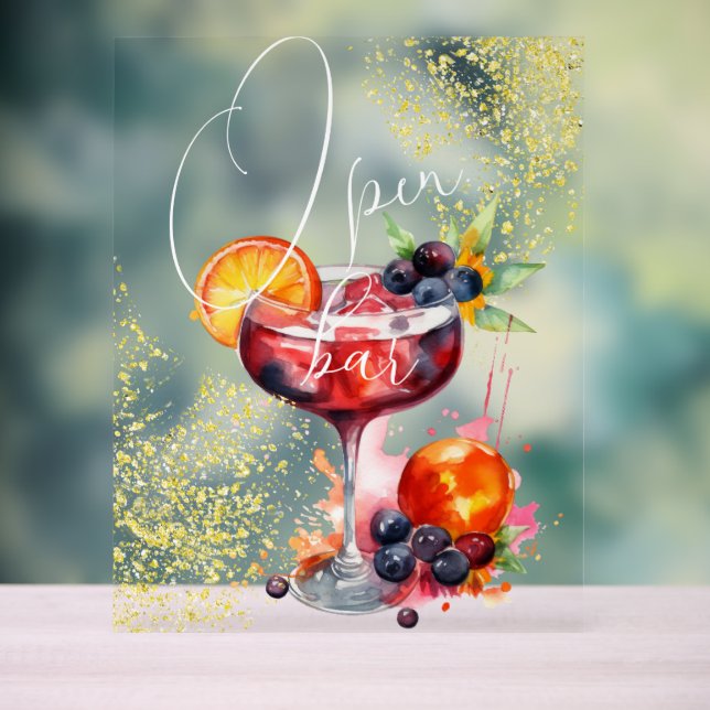 Open Bar Drinks Gold Wedding Acrylschild (Neutral)