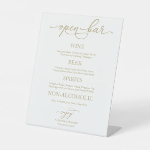 Open Bar Elegant Gold Calligraphy Wedding Sign Sockelschild