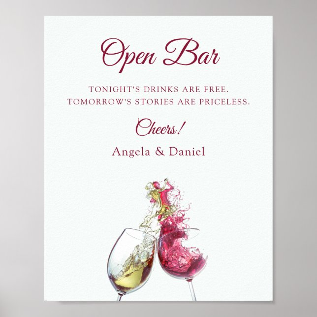 Open Bar Elegante Rot und Weiß Tanz Hochzeit Poster (Vorne)