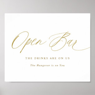 Open Bar Gold Wedding Sign Elegante Kalligrafie Poster