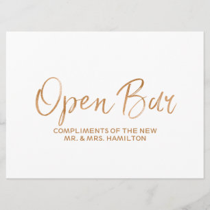 "Open Bar" Hochzeitsschild Stilvolles Gold Rose Einladung