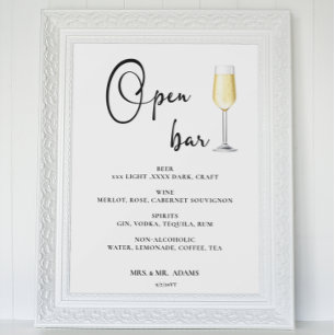 Open Bar Menu Hochzeitszeichen Poster