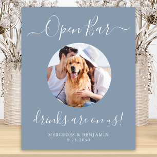 Open Bar Personalisiert Dusty Blue Pet Dog Wedding Poster