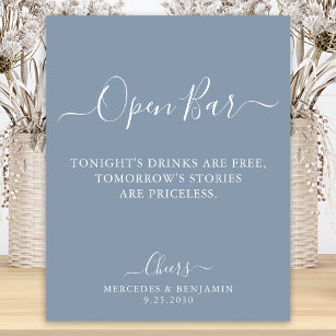 Open Bar Personalisiert Dusty Blue Wedding Drinks Poster