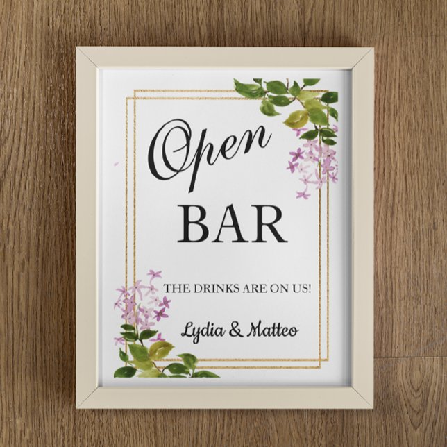 Open Bar Pink Floral Hochzeitsschild 8x10 Poster (Von Creator hochgeladen)