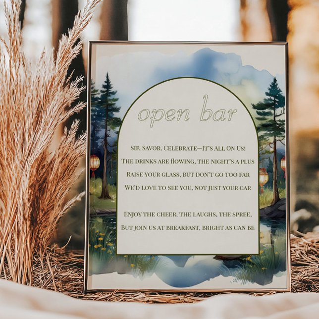 Open Bar Poem Country Lake Hochzeit Poster (Wedding bar sign from the Country Lake wedding collection by Darling & May)