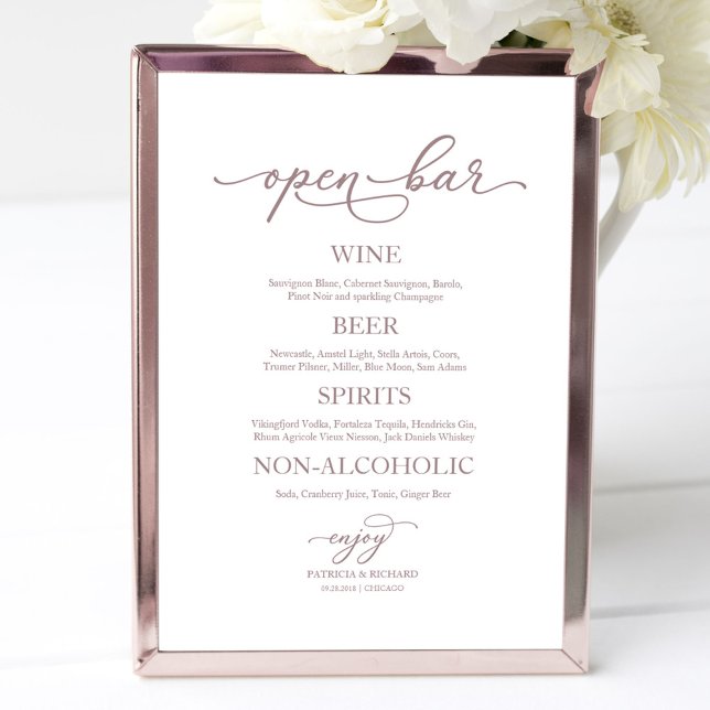 Open Bar Rose Gold Calligrafy Wedding Sign Poster (Von Creator hochgeladen)