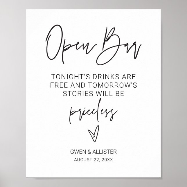 Open Bar Sign Wedding Reception Drink Poster G400 (Vorne)