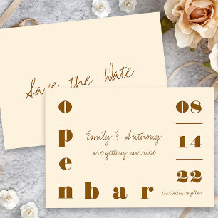 Open Bar übergroße Typografie Vintage Creme Bronze Save The Date