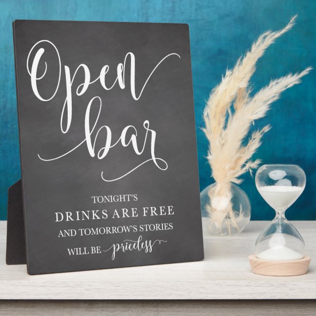 Open Bar Wedding Alcohol Sign Fotoplatte (Seite)