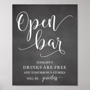 Open Bar Wedding Alcohol Sign Poster