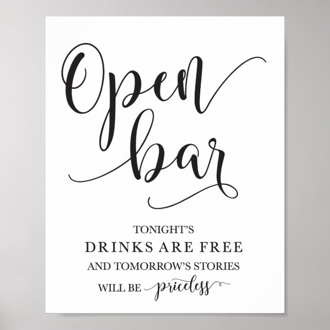 Open Bar Wedding Alcohol Sign Poster (Vorne)
