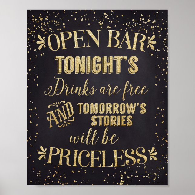 Open Bar Wedding Poster Black/Gold (Vorne)