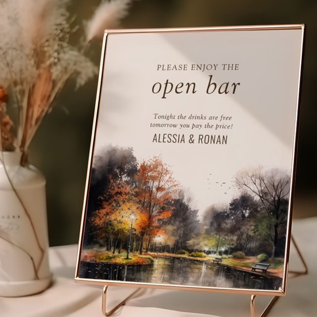 Open Bar Wedding Sign Digital oder gedrucktes Post Poster (Open Bar evening sign from the Fall Lake wedding collection by Darling & May)