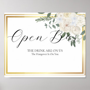 Open Bar Wedding Sign Elegant Modern Calligraphy Poster