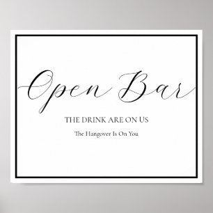 Open Bar Wedding Sign Elegant Modern Calligraphy Poster