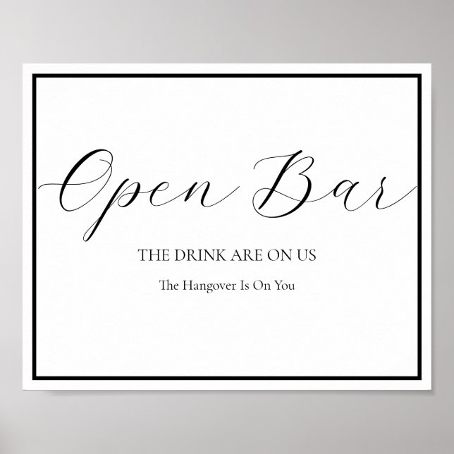 Open Bar Wedding Sign Elegant Modern Calligraphy Poster (Vorne)