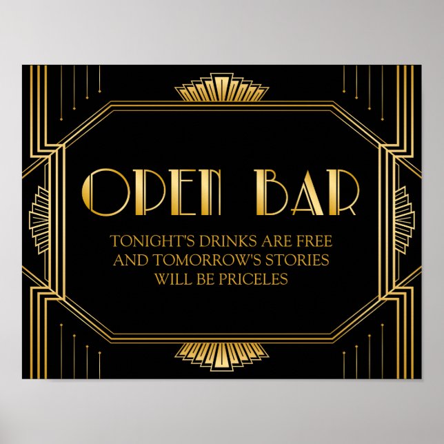 Open Bar Wedding Sign | Gatsby Art Deco Poster (Vorne)