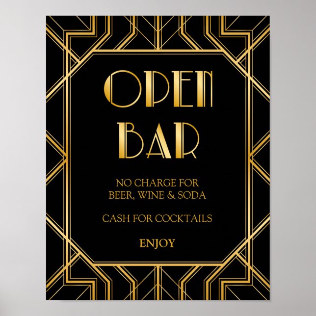 Open Bar Wedding Sign | Gatsby Art Deco Poster (Vorne)